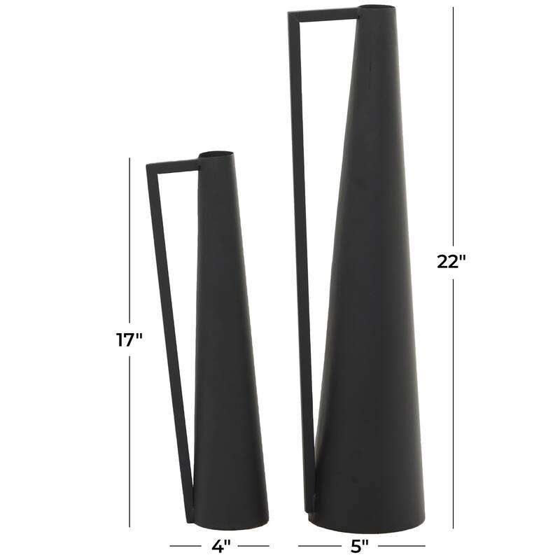 CosmoLiving by Cosmopolitan Metal Slim and Cone Geometric Vase with Handles (Set of 2) - Gold, Silver, Dark Gray, White, Black