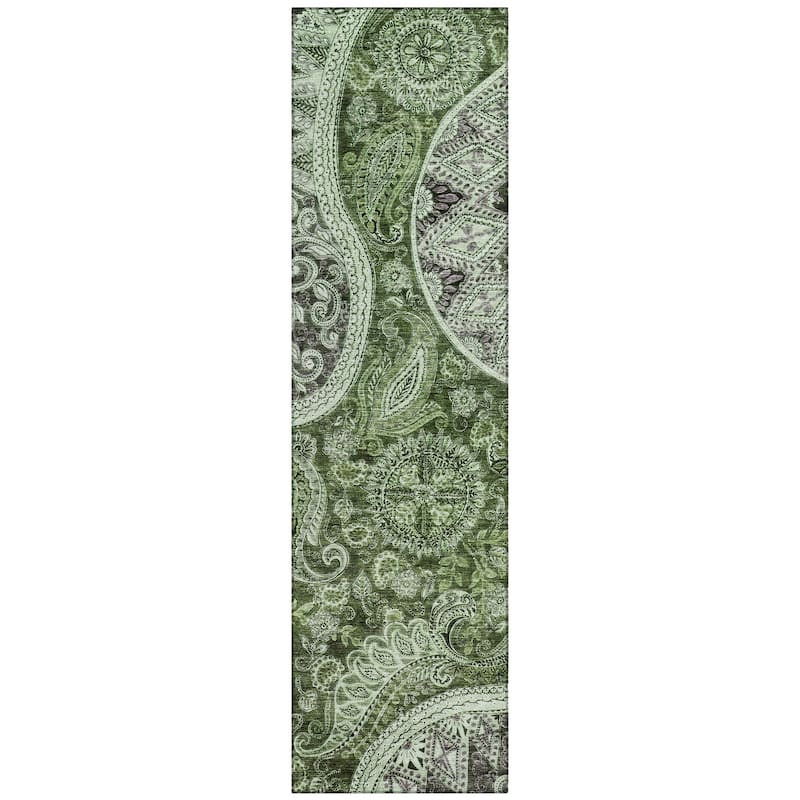 Machine Washable Indoor/ Outdoor Modern Paisley Chantille Rug