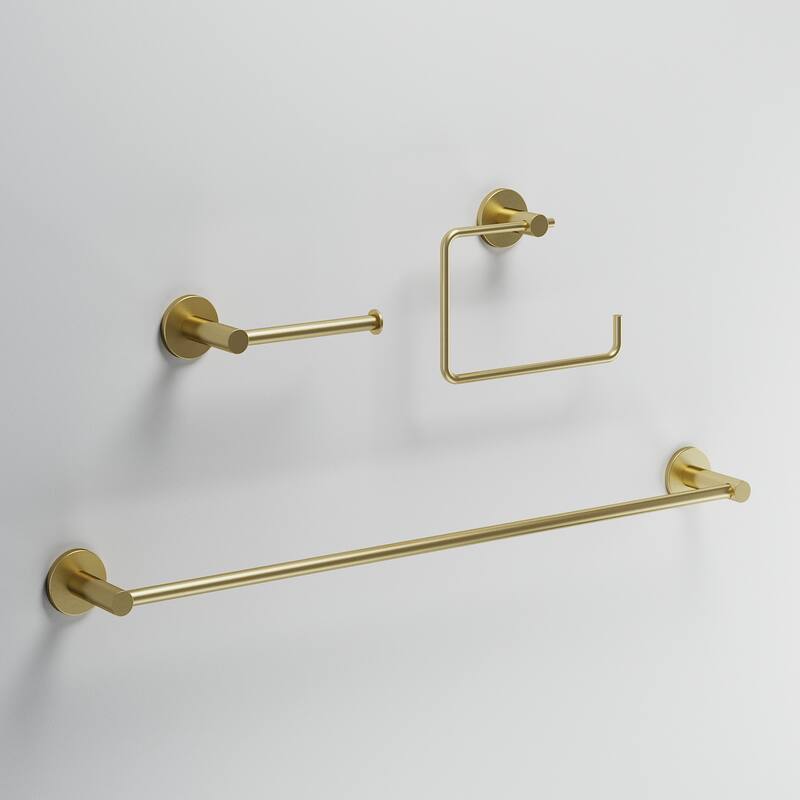 VIGO Cass 3-Piece Bathroom Hardware Accessory Set with 24 in. Towel Bar, Toilet Paper Holder, Hand Towel Holder - Matte Brushed Gold