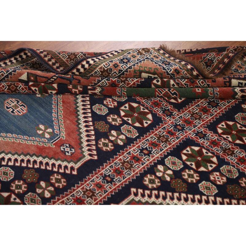 Hand Knotted Oriental 100% Wool Carpet Traditional Geometric Navy Blue & Blues Yalameh Area Rug - 10' 11'' X 7' 6''