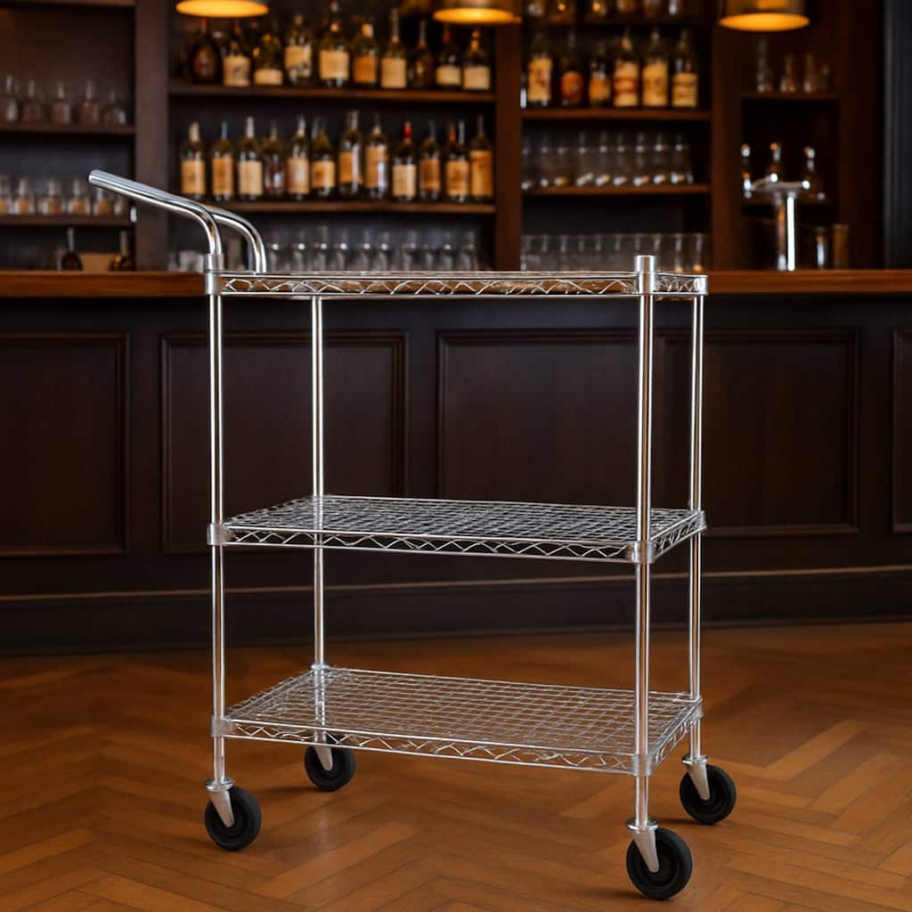 3 or 2-Tier Commercial Grade Rolling Service Kitchen Cart for Home and Office Use with Handle - N/A