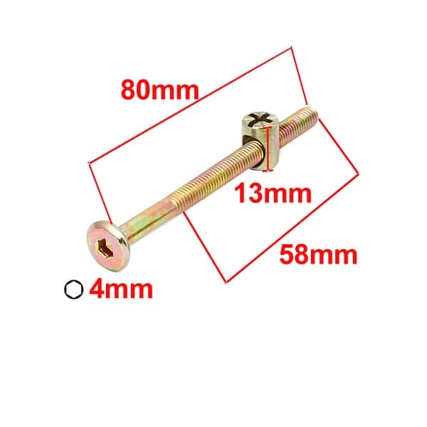 M6x80mm 58mm Half Thread Hex Socket Drive Furniture Bolts w Barrel Nuts ...
