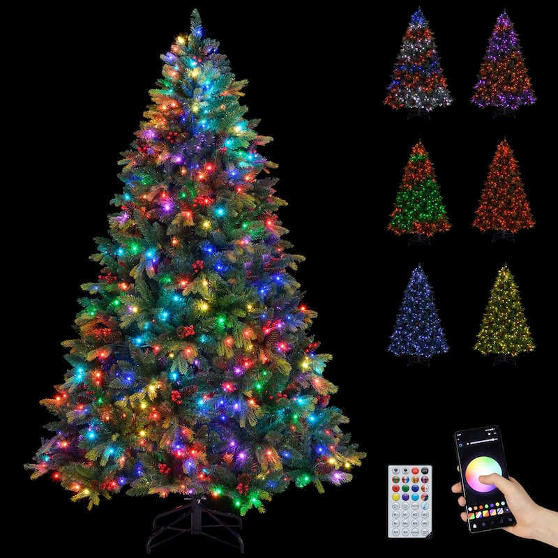Gymax Smart Pre-Lit Artificial Christmas Tree w/ Remote Control