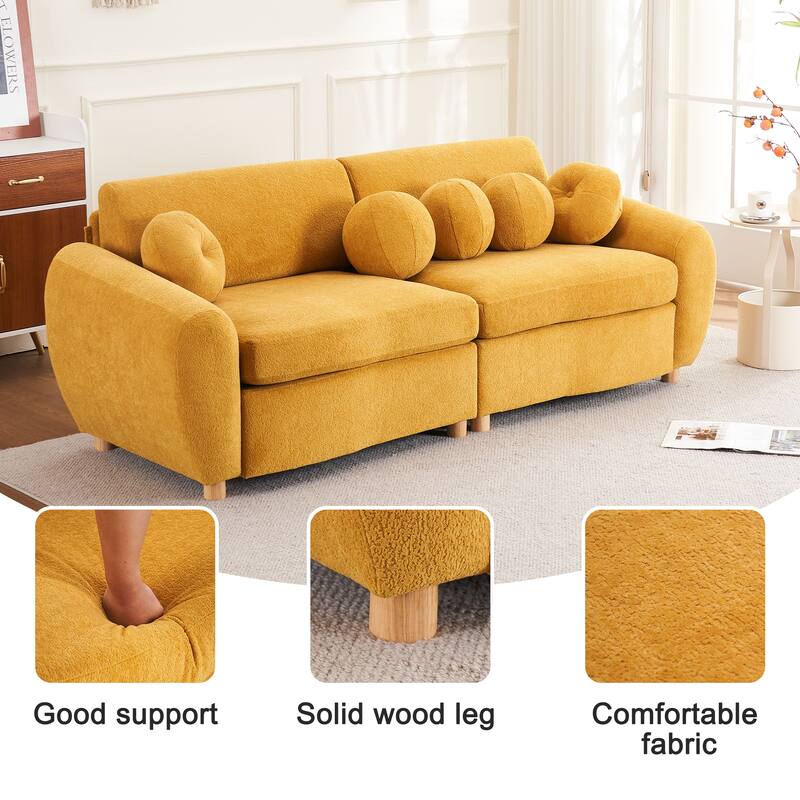 Modern Tufted Chenille Loveseat, Futon Sectional Love Seat Couch, Upholstered Sofa with 2 Pillows & 3 Lumbar Pillows