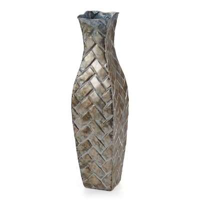 Elements Champagne Weave Metal Vase, 17 Inch