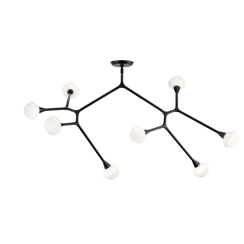 Cassius 61.25 Inch 8 Light Convertible Chandelier with Opal Glass in Black