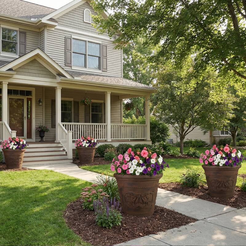 Arabella Outdoor Flower Pot Planter - Beige - 20-Inch - 4-Pack