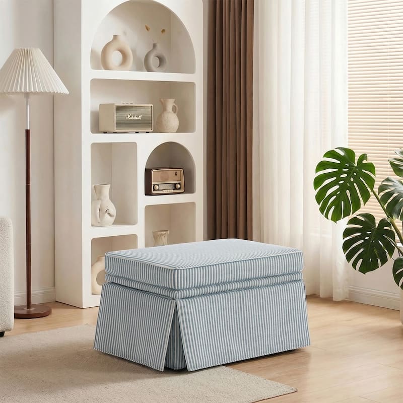 Skirted Oversized Storage Ottoman - Pinstripe Blue
