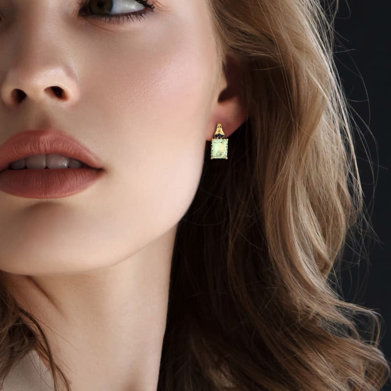 Miadora 6 7/8ct TGW Octagon-Cut Green Quartz and Black Sapphire Earrings Yellow Silver