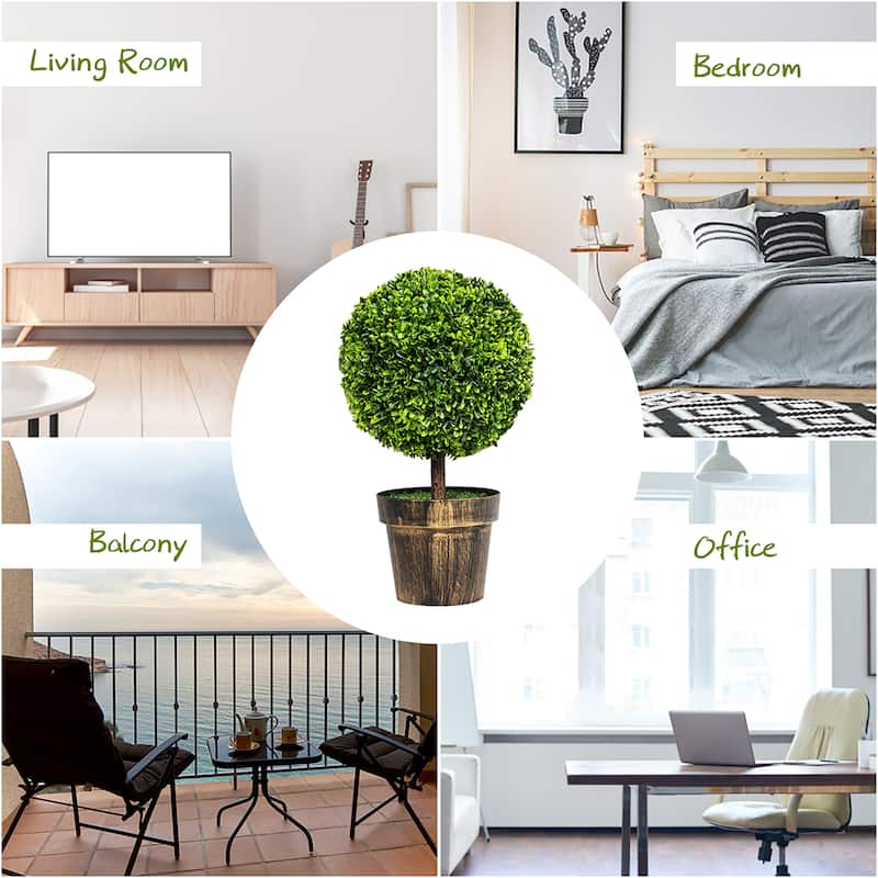 2PCS 22" Round Artificial Boxwood Topiary Tree Home Office Outdoor - See Details