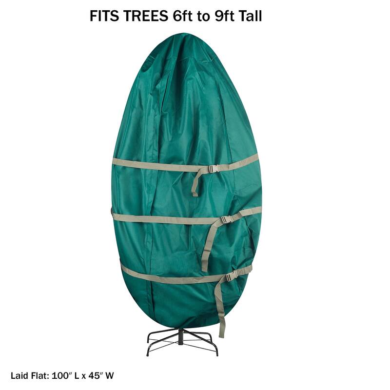 Christmas Tree Storage Bag - Upright Zippered Canvas Cover for 9-Foot Artificial Trees by Tiny Tim Totes (Green)