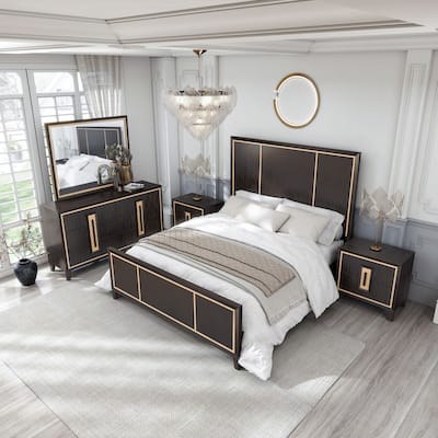 Furniture of America Nyx Modern Espresso 5-Piece Solid Wood Panel Bedroom Set