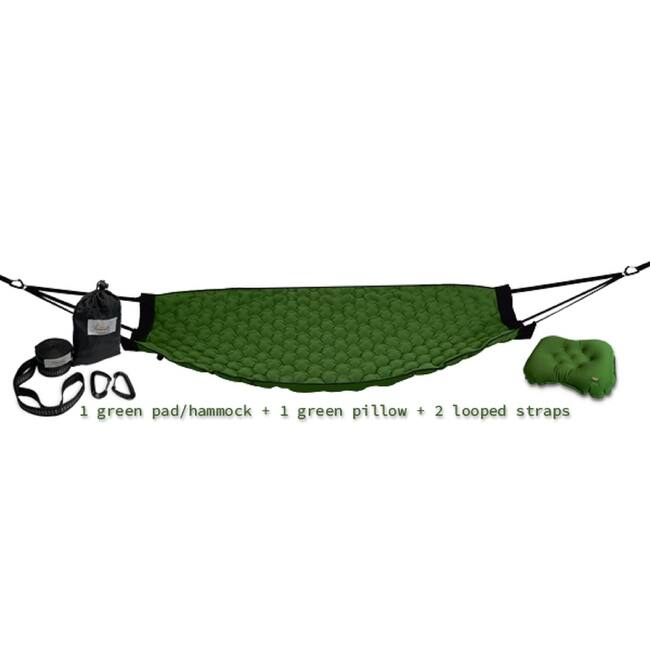 Hammaka Pammock Sleeping Pad/ Inflatable Hammock with Inflatable Pillow and Hammock Straps - Green