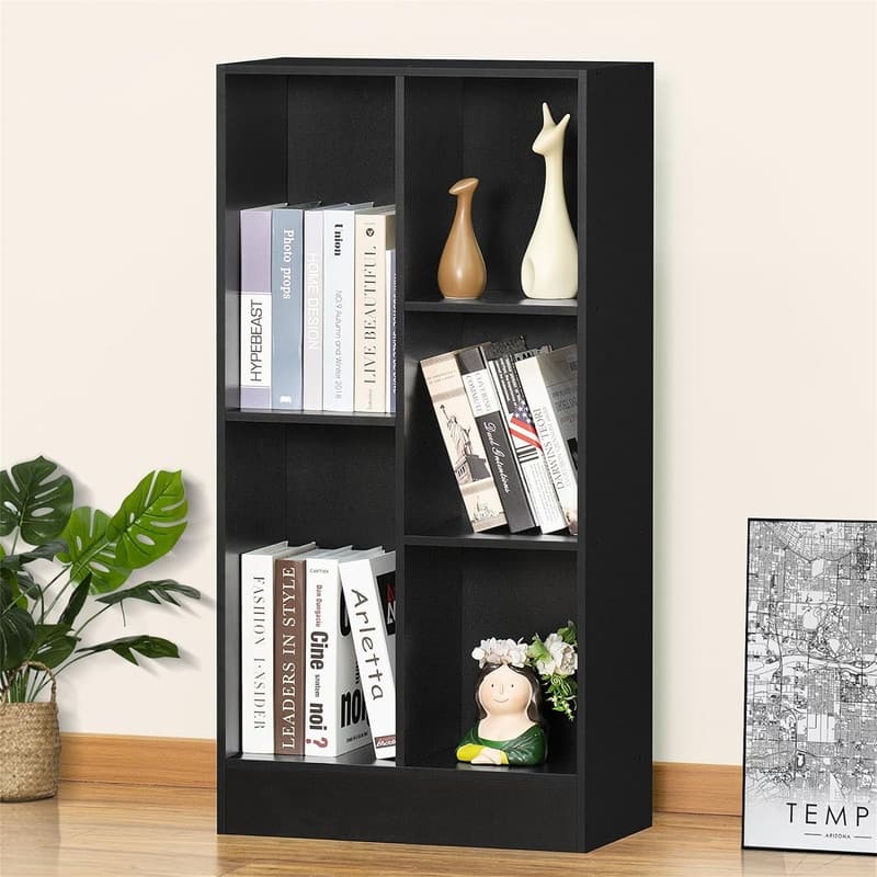 5 Cube Bookshelf Small Modern Horizontal Bookcase - 9.56"D x 19.68"W x 41.06"H - Black