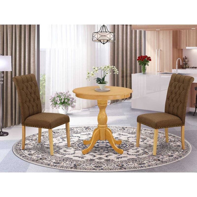 3-Piece Natural Oak Finish Solid Wood Top - Dining Room Set - Seats 4