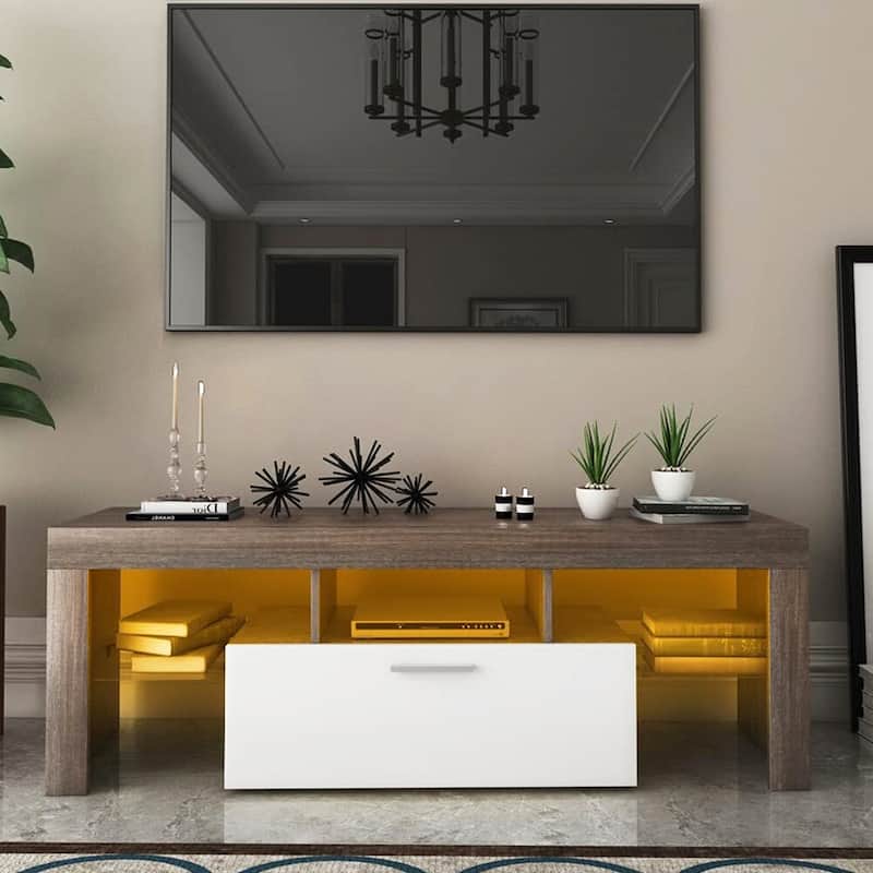Modern LED TV Stand for 55inch TV, Entertainment Center with Cabinet - 51"L x 14"W x 18"H