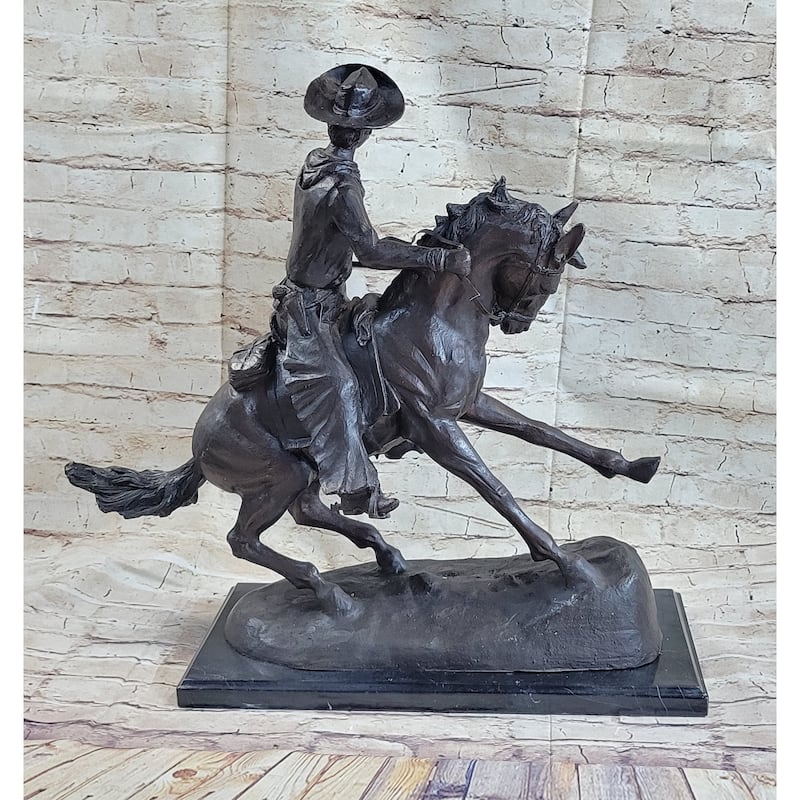Frederic Remington Cowboy On Horseback Bronze Sculpture Statue Western Decor