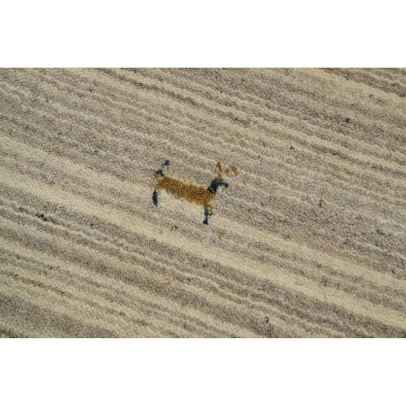 Hand Knotted Oriental 100% Wool Carpet Tribal Animal Pictorial Beige & Ivories Gabbeh Area Rug - 9' 0'' X 5' 11''