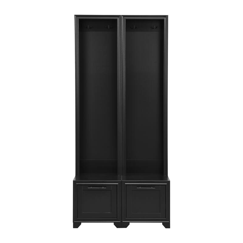 Elegant Free Standing Hall Tree Set of 2, Multifunctional 3-IN-1 Entryway Coat Rack with Black Retro Handles