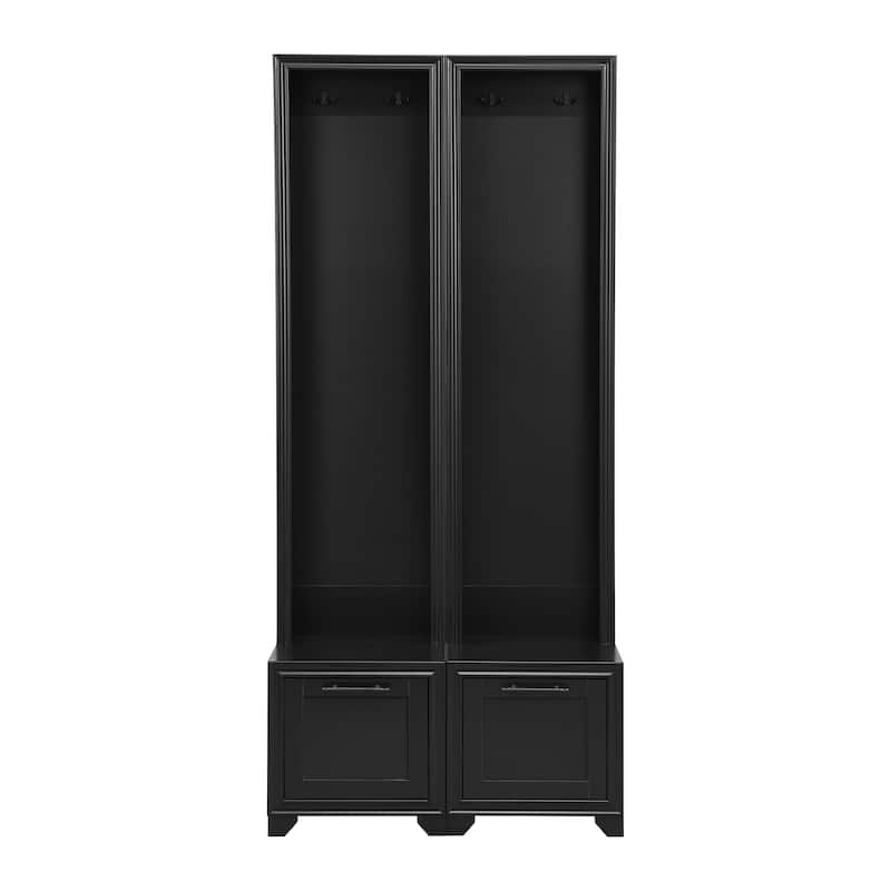 Freestanding Hall Tree with Storage Bench & Hooks, Set of 2 Entryway Coat Rack with Storage Drawers & Anti-Tip Kit