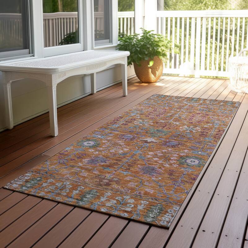 Machine Washable Indoor/ Outdoor Traditional Classic Chantille Rug - Orange - 2'3" x 7'6"