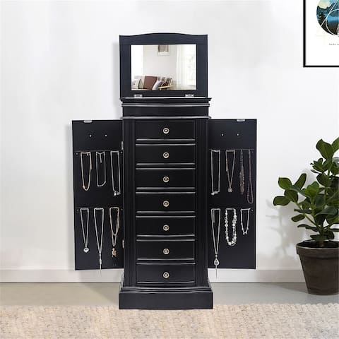 Standing Jewelry Armoire with Mirror, 5 Drawers & 6 Necklace Hooks