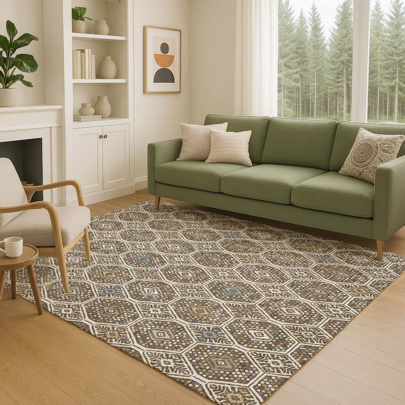 Machine Washable Indoor/ Outdoor Modern Hexi Chantille Rug