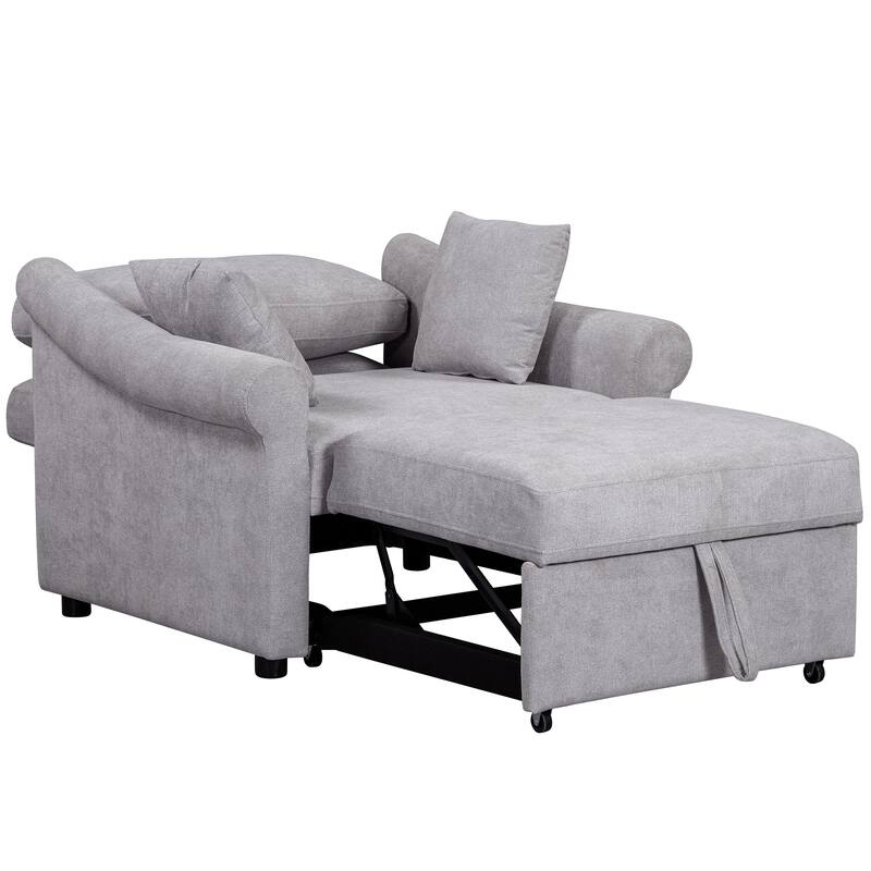Chenille Accent Chair Convertible Sleeper Chair Adjustable Backrest Sofa Chair, 3 in 1 Chaise Lounges Chair Turns Into Chair Bed