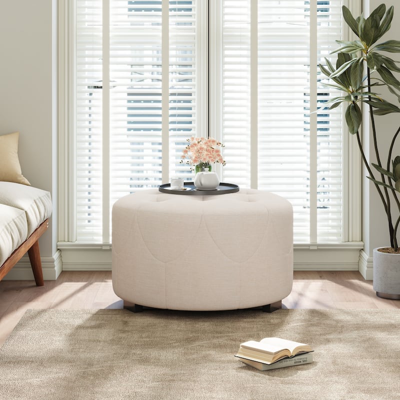 Christopher Knight Home PU Leather Button Tufted Round Ottoman