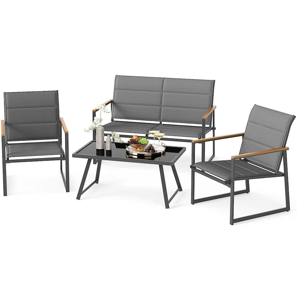 Gymax 4 Piece Patio Furniture Set Outdoor Metal Conversation Set w/