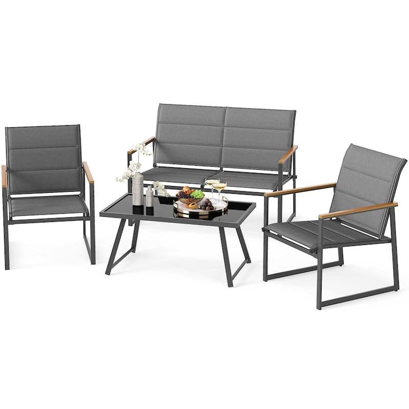 Gymax 4 Piece Patio Furniture Set Outdoor Metal Conversation Set w/ - Grey