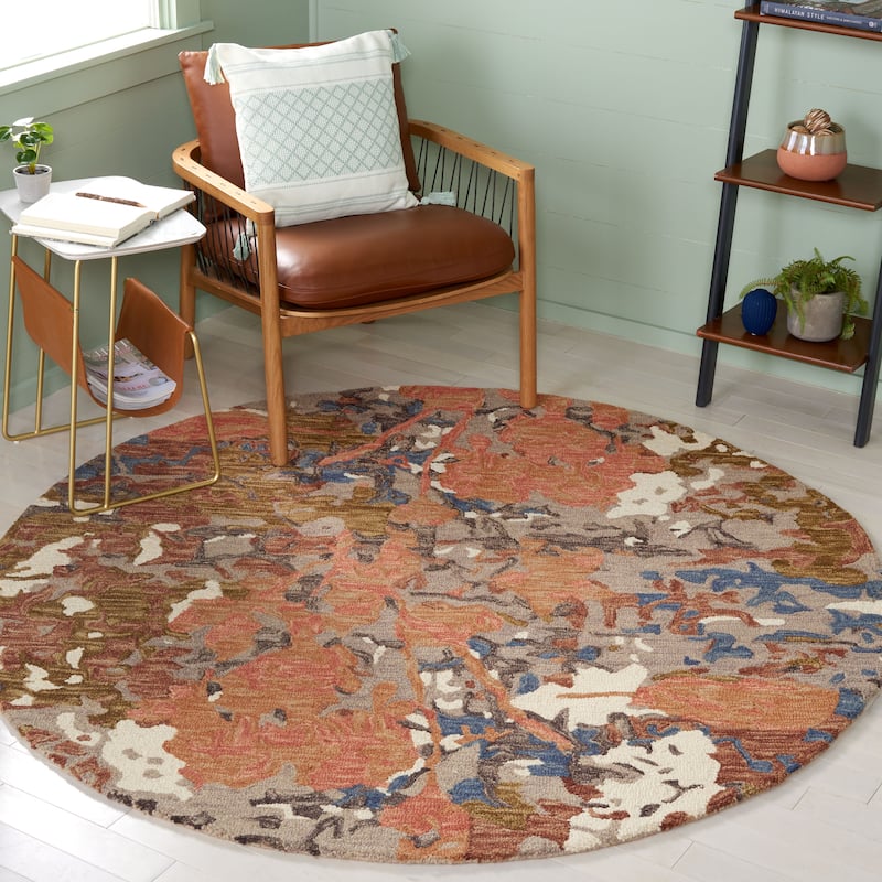 SAFAVIEH Handmade Blossom Florinela French Country Floral Wool Rug - 6' Round - Rust/Ivory
