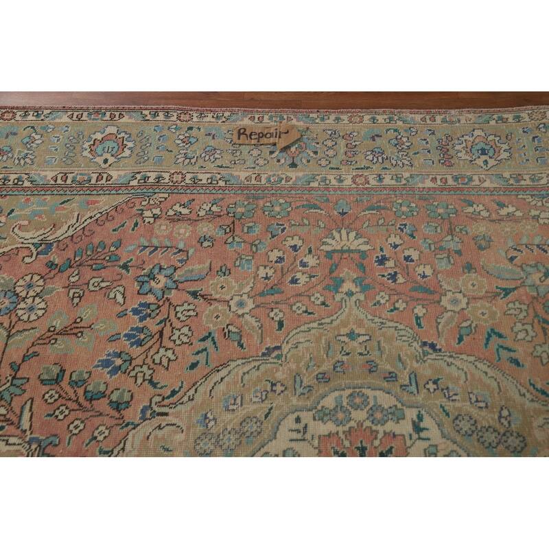 Hand Knotted Oriental 100% Wool Carpet Traditional Floral Pink Tabriz Area Rug - 9' 2'' X 6' 6''