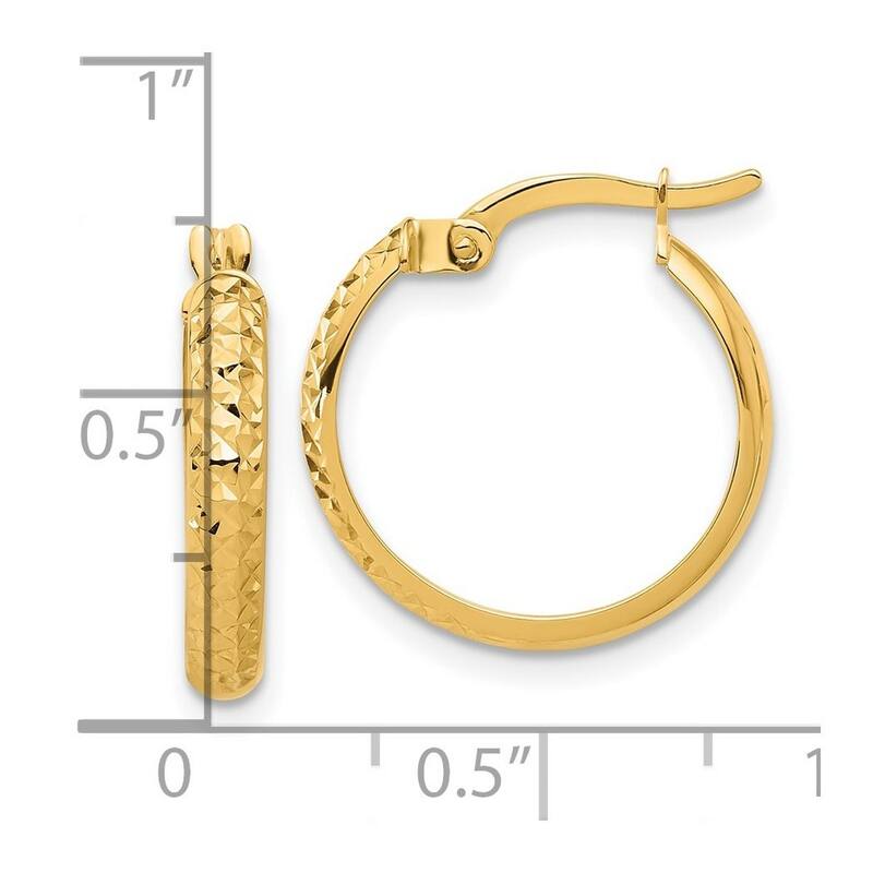 Curata 14k Yellow Gold Polished and Sparkle Cut Hoop Earrings - 19.6x18mm