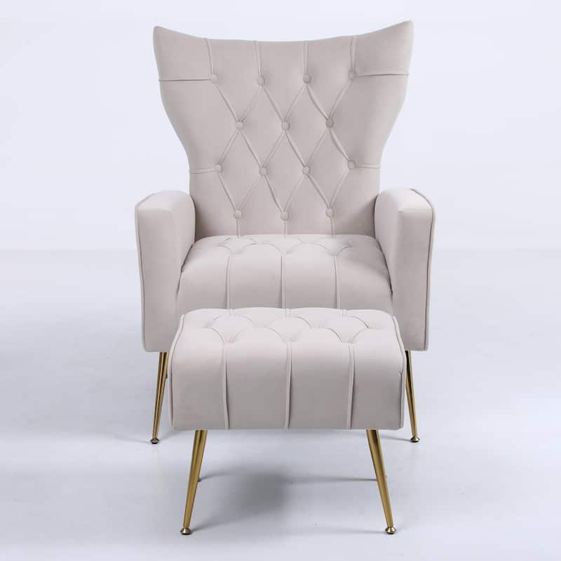 Modern Upholstered Accent Chair with Ottoman and Metal Legs for Living Space