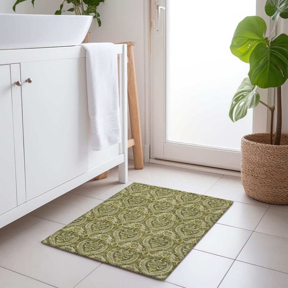 Machine Washable Indoor/ Outdoor Damask Chantille Rug