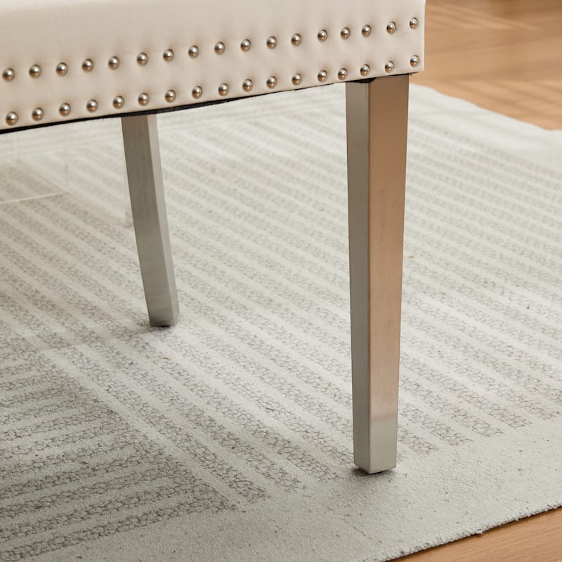 Roomfitters Upholstered Loveseat Bench with Nailhead Trim and Silver Legs, Modern High Back Settee for Dining Room