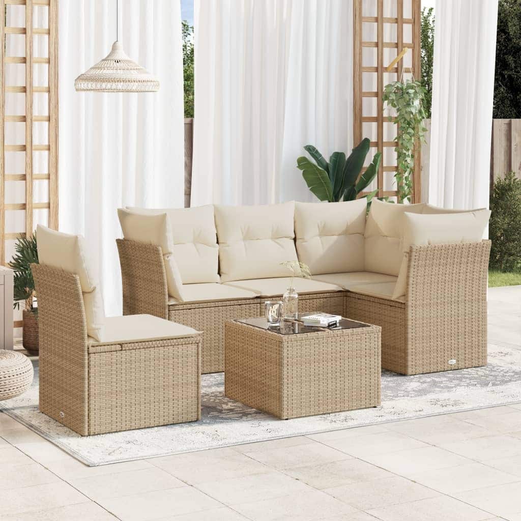 vidaXL Garden Sofa Set Beige PE rattan, powder-coated steel, tempered glass - 21.7 x 21.7 x 14.6