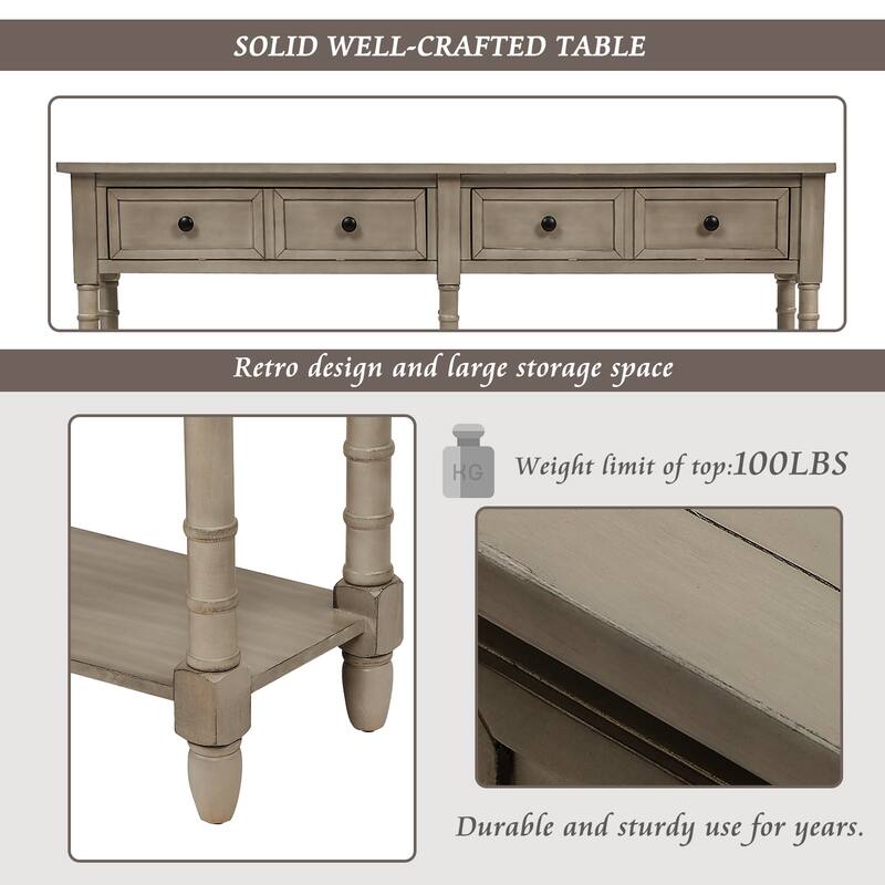 Console Table Sofa Table with 2-Drawers and Bottom Shelf