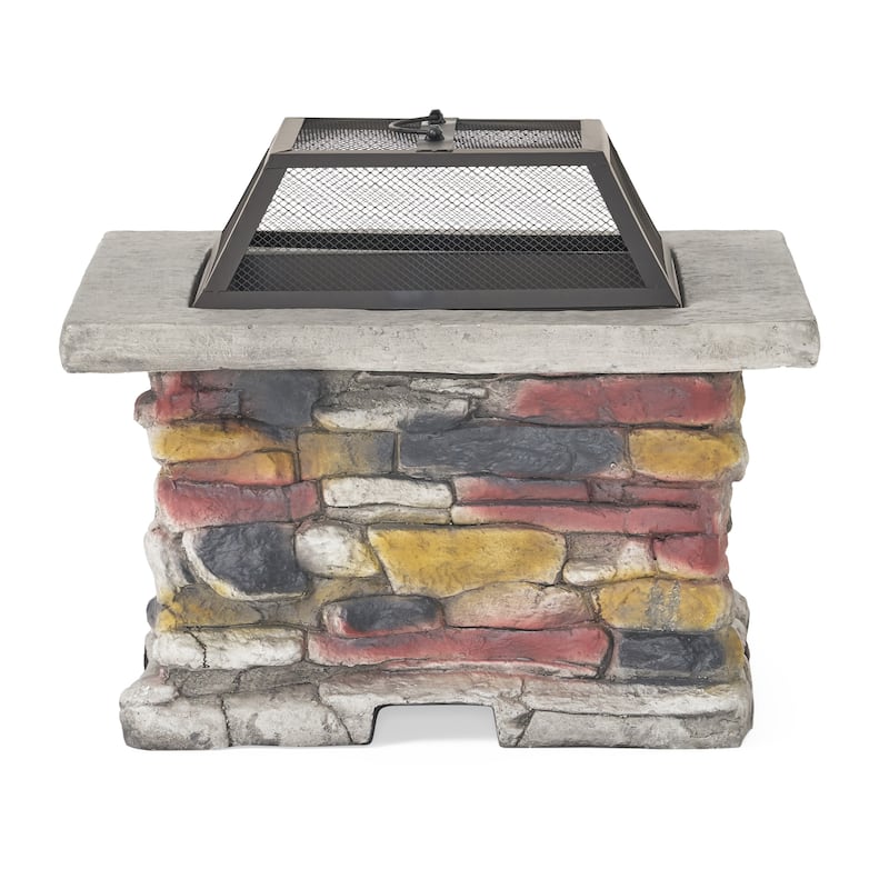 Roomfitters Outdoor Stone Finish Fire Pit with Mesh Screen, Heavy-Duty Fire Bowl, Perfect for Patio, Deck, and Garden Gatherings