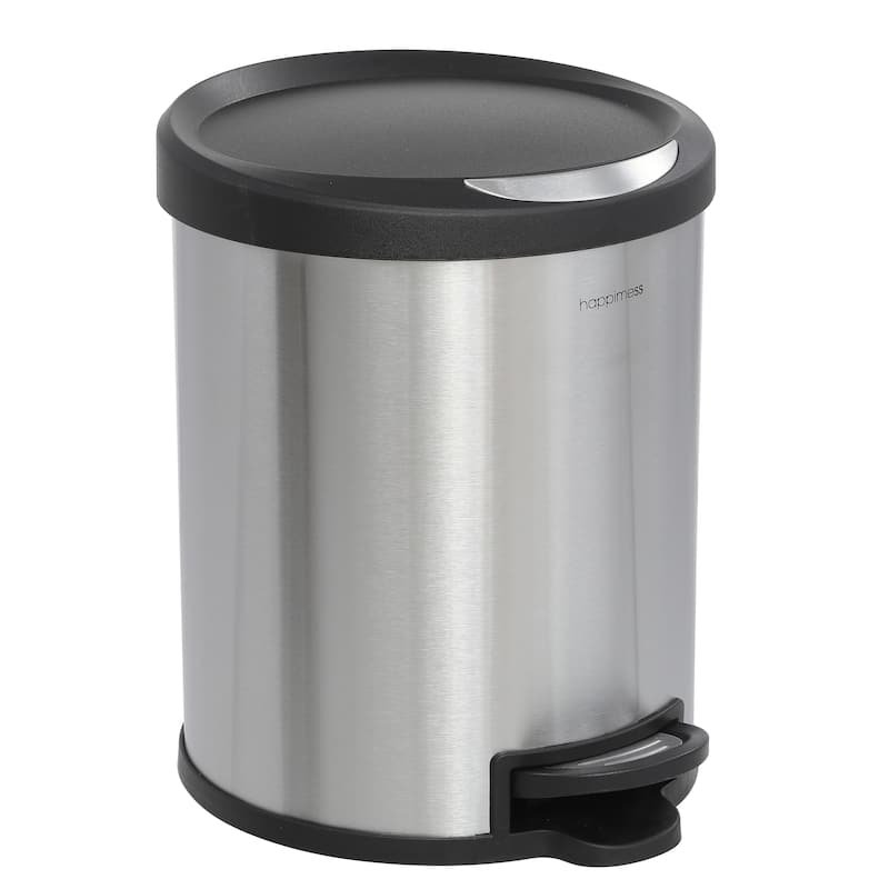happimess Oscar Round 8-Gallon Step-Open Trash Can with FREE Mini Trash Can, Stainless Steel/Black