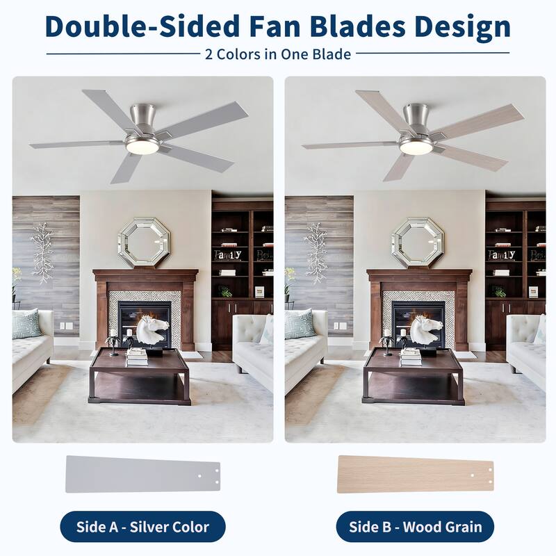 52" Modern Brushed Nickel Finish Reversible Quiet Motor Ceiling Fan with Light and Remote Control