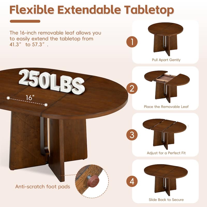 5-Piece Set, 57.3" Extendable Dining Table with 4 Upholstered Chairs