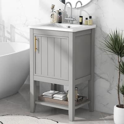 20 inch MDF Freestanding Bathroom Vanity Set with White Ceramic Top