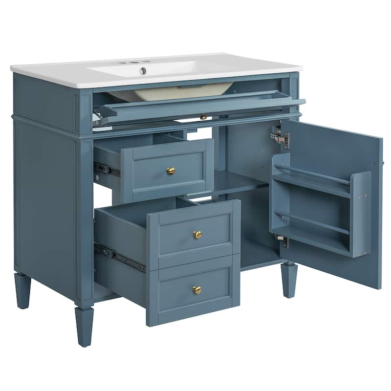 36"Bathroom Vanity with Top Sink, Bathroom Storage Cabinet with 2 Drawers and a Tip-out Drawer, Single Sink Bathroom Vanity