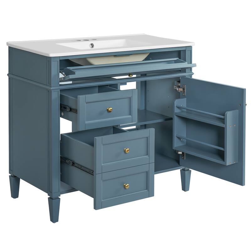 GDFStudio - Carradine Modern Freestanding Bathroom Vanity with Ceramic Sink and 2 Drawers & a Tip-out Drawer - 36'W