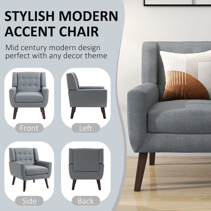 Set of 2 Modern Accent Chair Cotton Linen Upholstered Armchair for Living Room