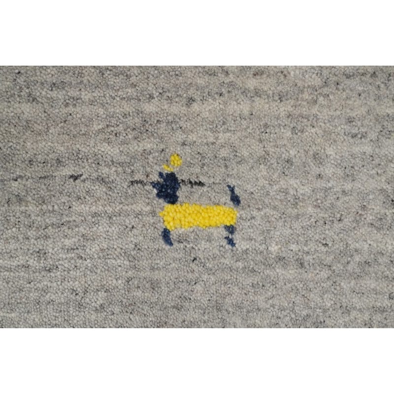 Hand Knotted Oriental 100% Wool Carpet Tribal Animal Pictorial Greys & Charcoal Gabbeh Area Rug - 7' 9'' X 5' 0''
