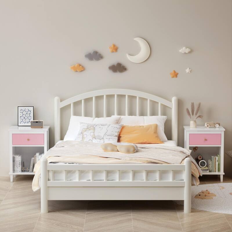 Wooden 2-Tier Kids Nightstand Small Side Table with Drawer and Open Shelf for Bedroom