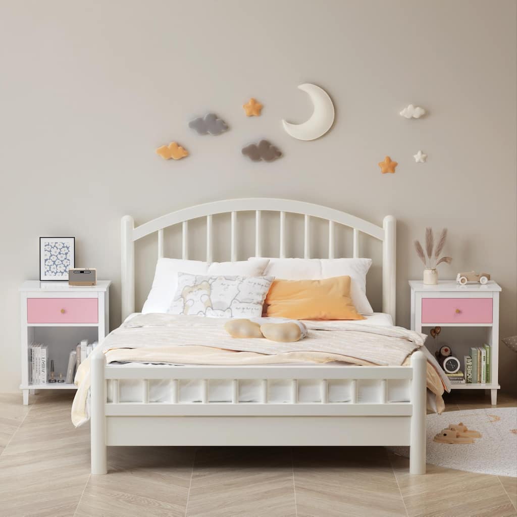 Wooden Bedside Table with One Drawer and Storage Shelf, Coffee Table Bedside Table with Solid Wood Frame